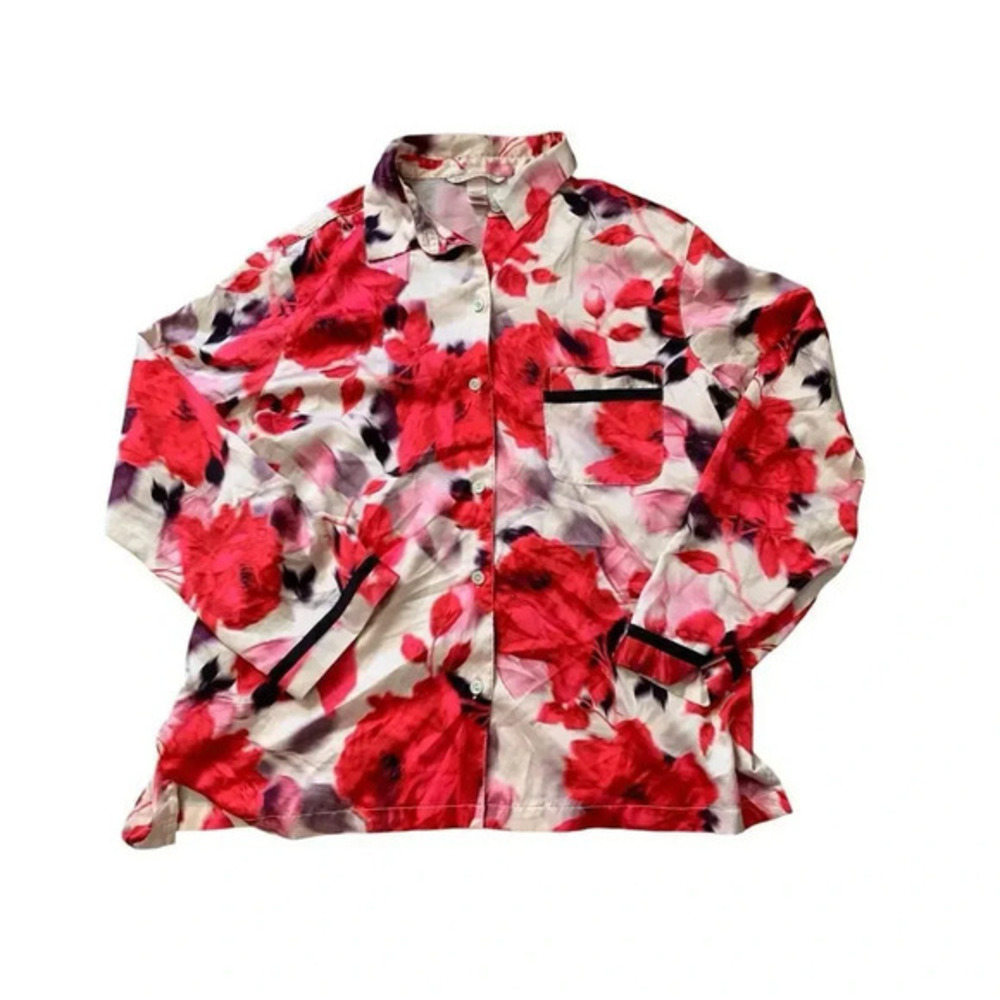 VICTORIA'S SECRET Intimates Floral Satin Feel Pajama Top‎ Women's Sz Medium